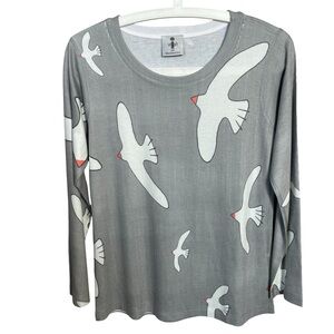 Inoah seagull bird print ribbed long sleeve shirt NWOT